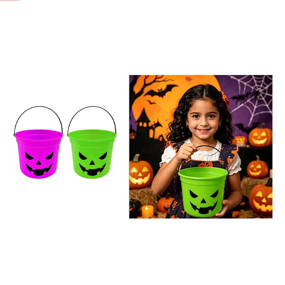 Balde plástico para dulces Halloween calabaza 20*17cm Color Aleatorio