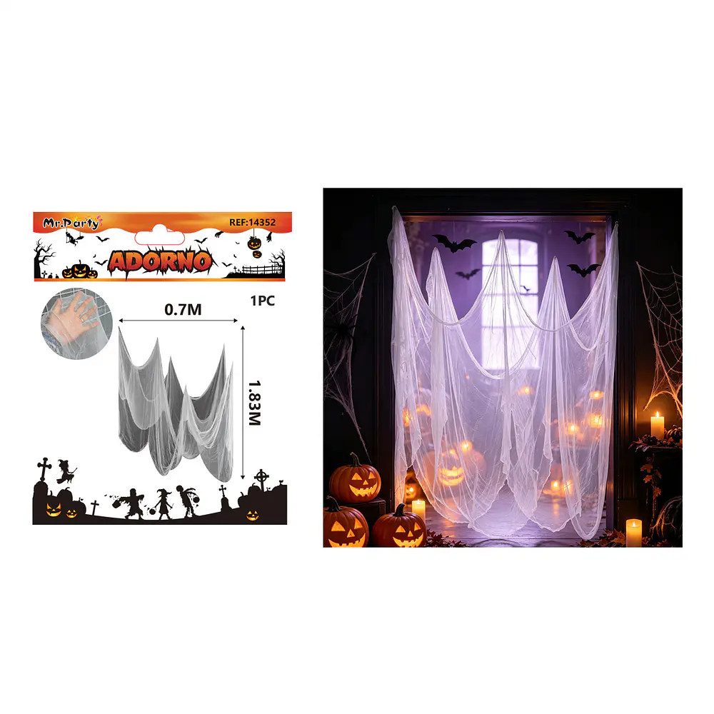 Tela decorativa gasa desgarrada Halloween blanca 0.7*1.83m 1pc