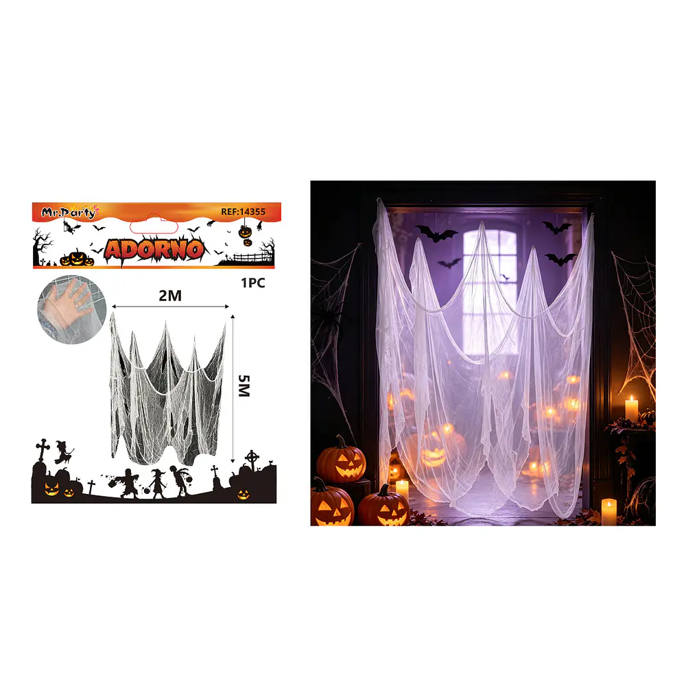 Tela decorativa gasa desgarrada Halloween blanca 2*5m 1pc