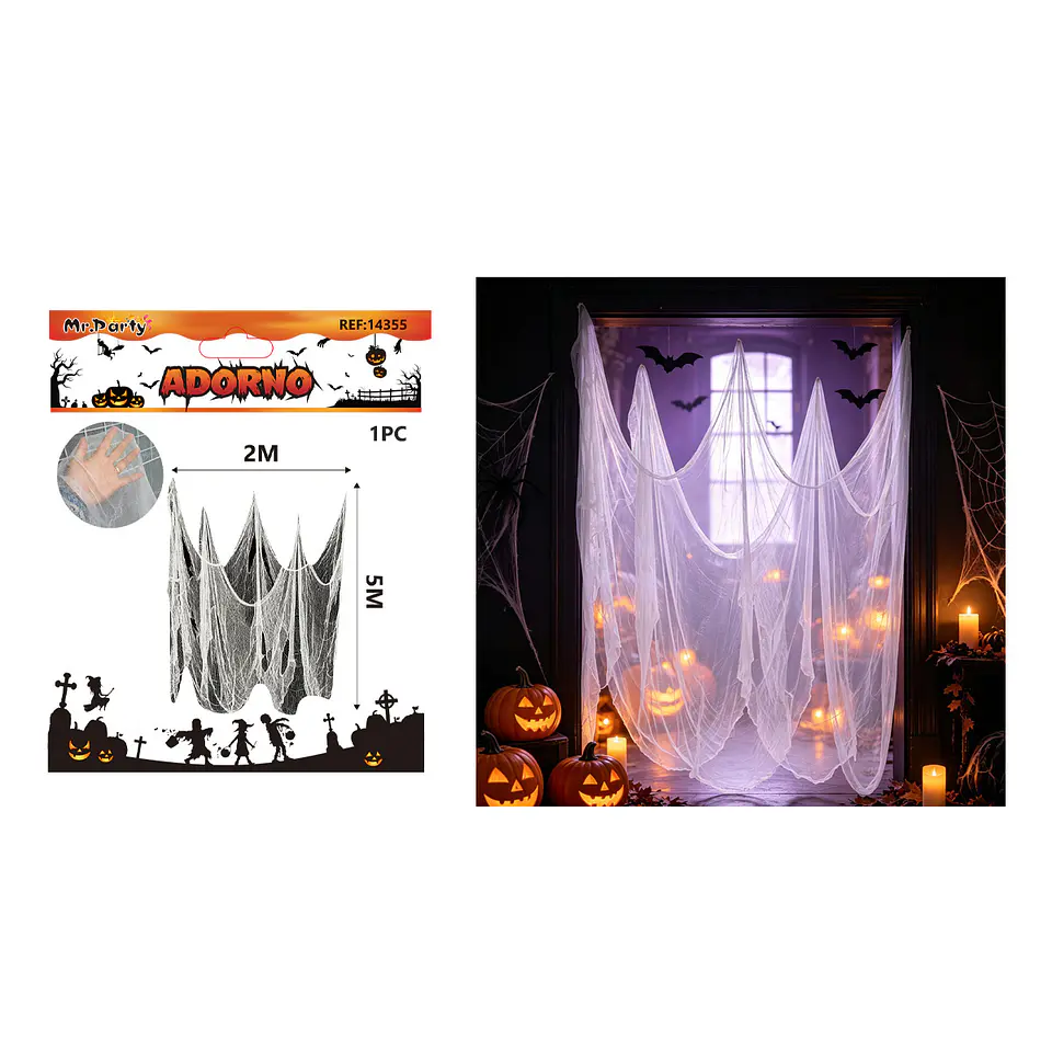 Tela decorativa gasa desgarrada Halloween blanca 2*5m 1pc 1
