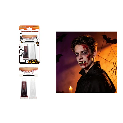 Set de dientes de vampiro para disfraz con sangre falsa