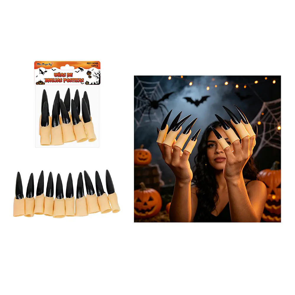 Set de uñas postizas de bruja Halloween negro 10pcs