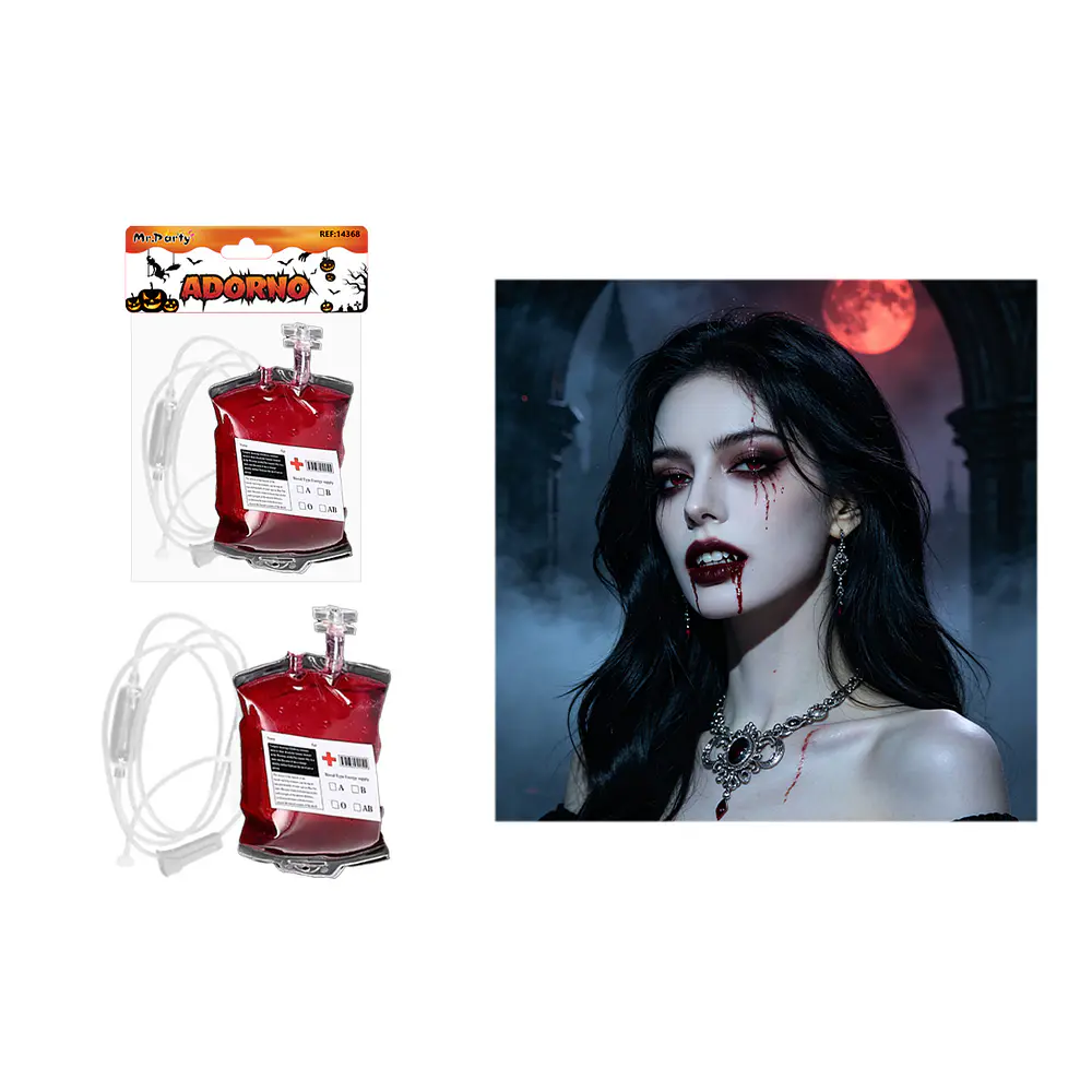 Bolsa de sangre falsa con manguera de infusión para disfraz Halloween