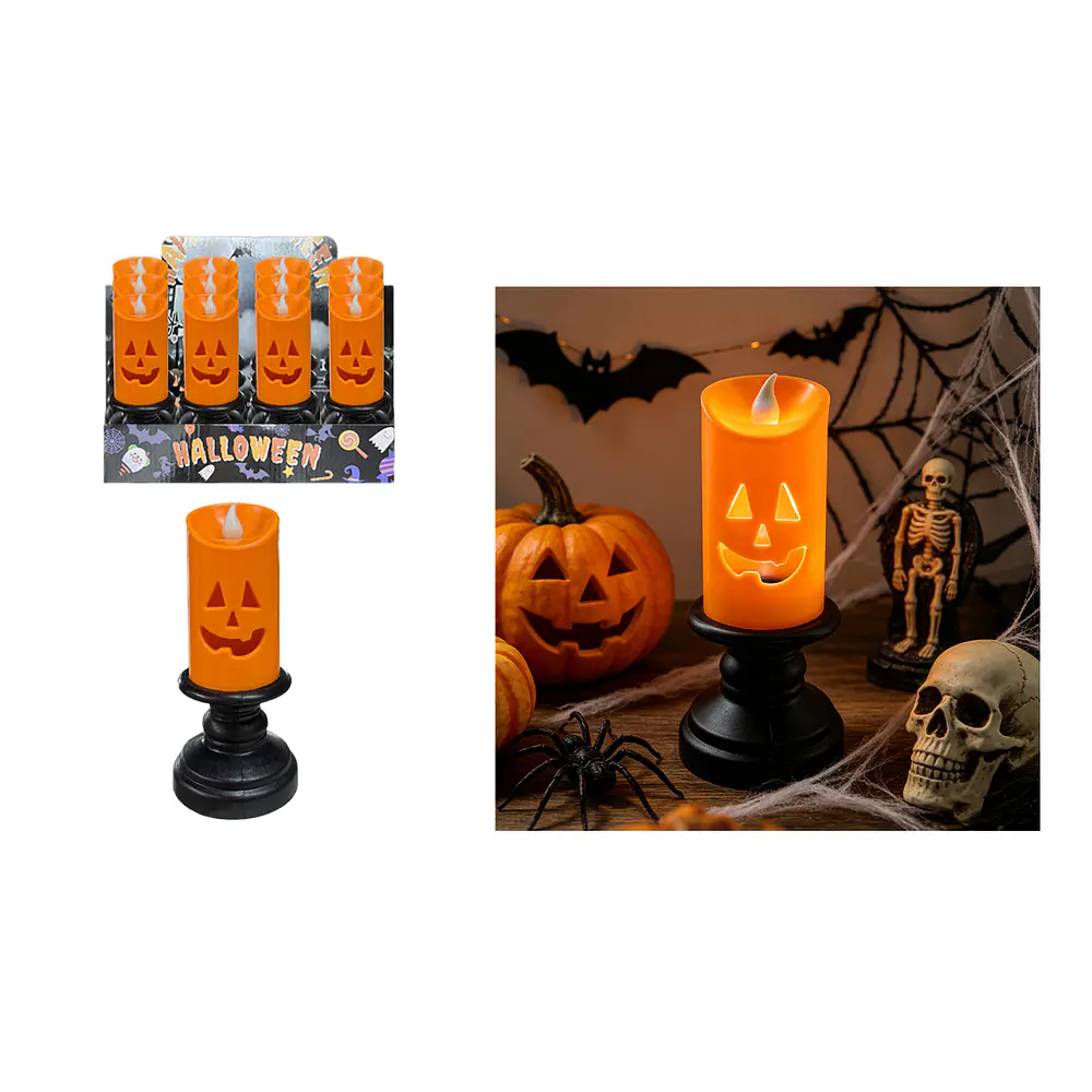 Vela LED con base Halloween calabaza naranja 5.5*12.5cm