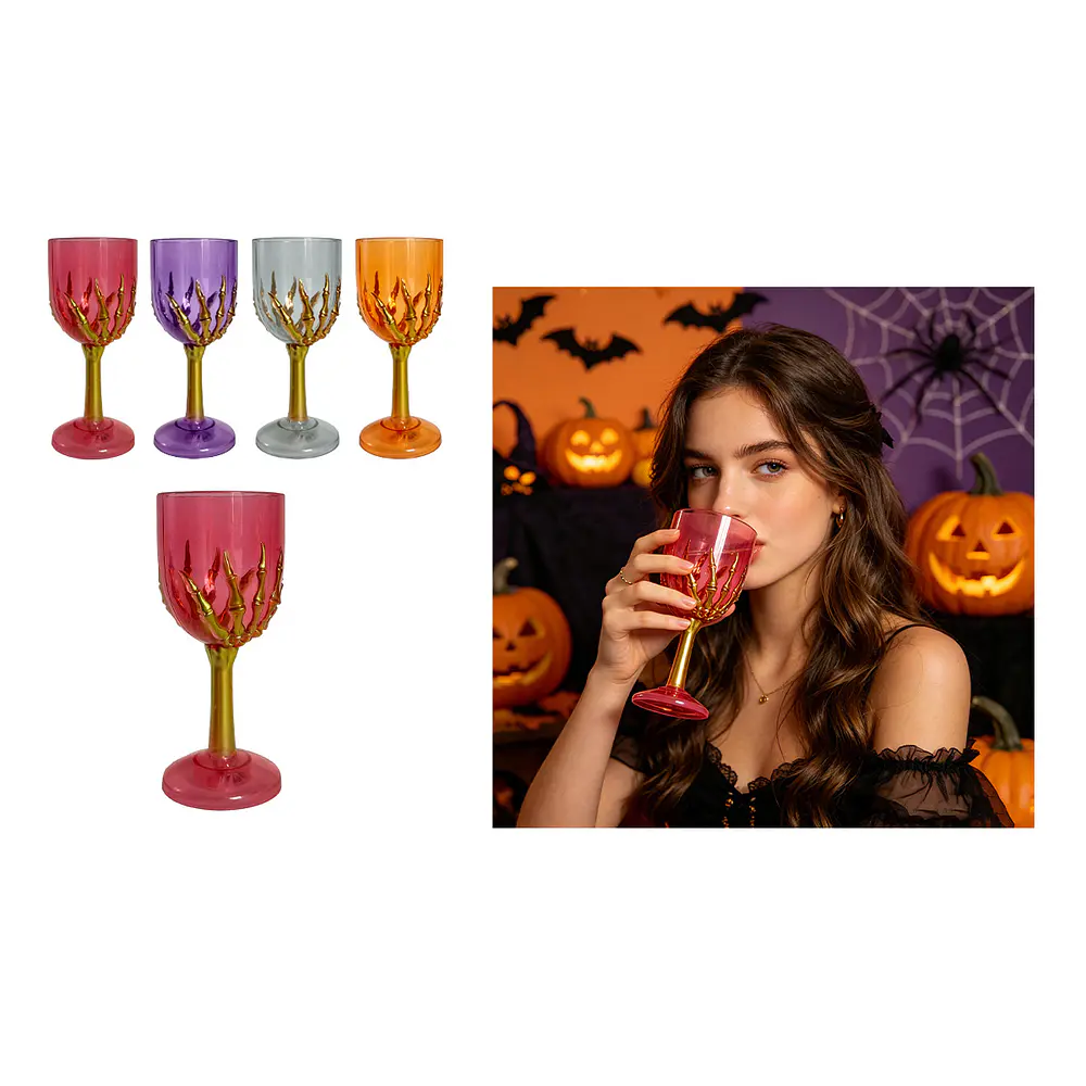 Copa de plástico Halloween mano de esqueleto dorado 170ml 6*18cm Color Aleatorio
