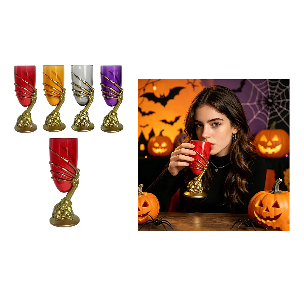 Copa flauta de plástico Halloween mano de calaveras dorada 170ml 6*18cm Color Aleatorio