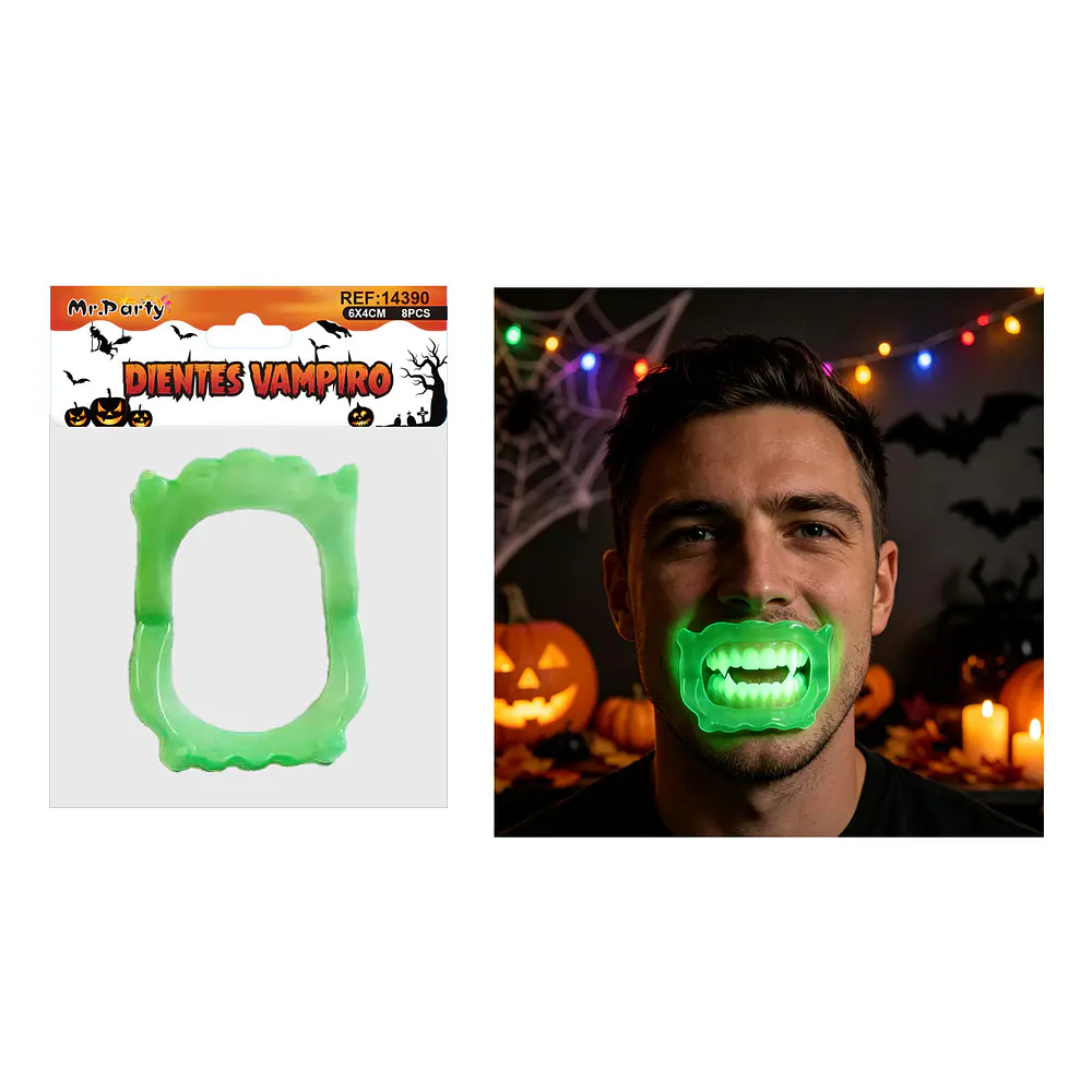 Dientes de vampiro luminosos Halloween 8pcs