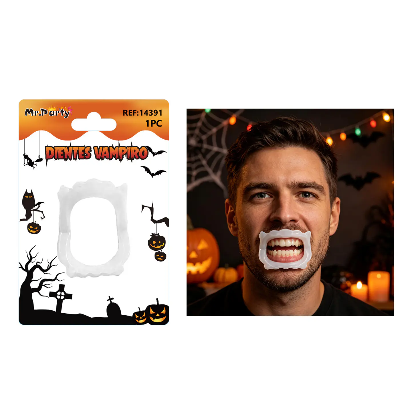 Dientes de vampiro para disfraz Halloween 1pc 1