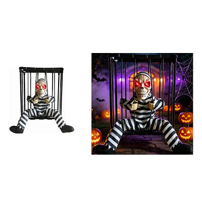 Figura animatrónica Halloween prisionero esqueleto en jaula 23*9*28cm