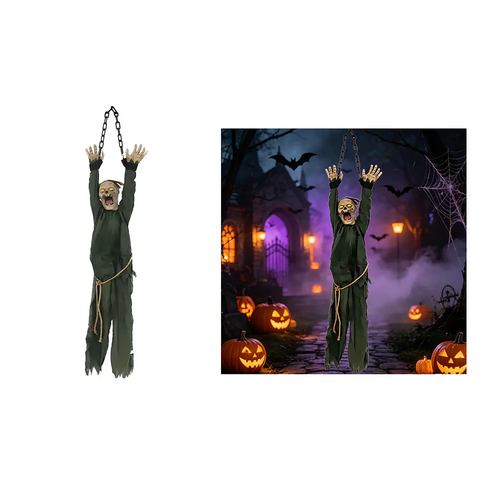 Figura animatrónica Halloween prisionero colgado con cadenas 15*20*130cm