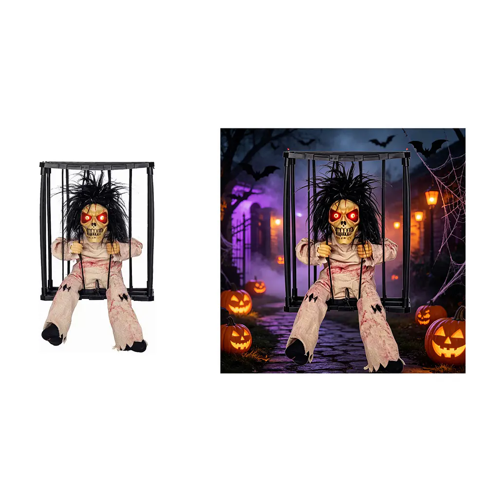 Figura animatrónica Halloween bruja prisionera en jaula 23*9*28cm