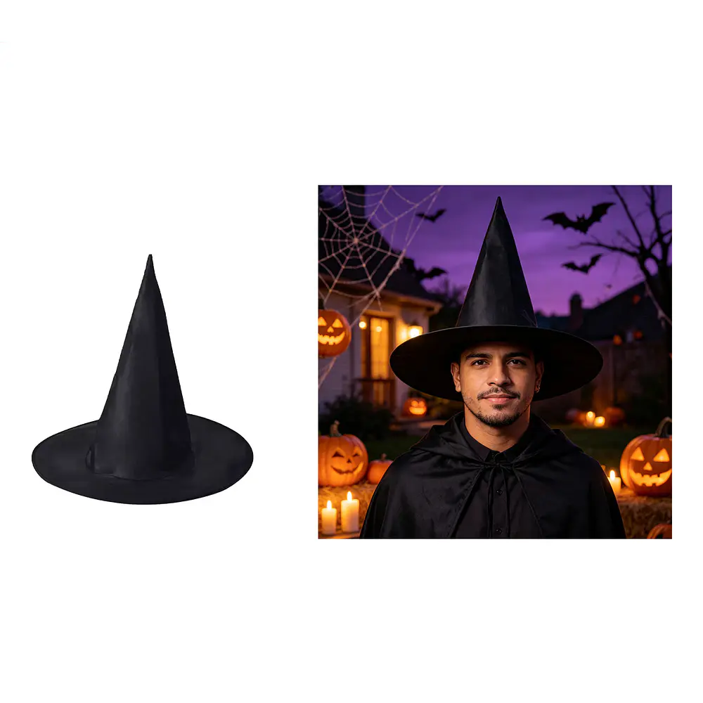 Gorro de bruja clásico puntiagudo Halloween negro 38*34cm