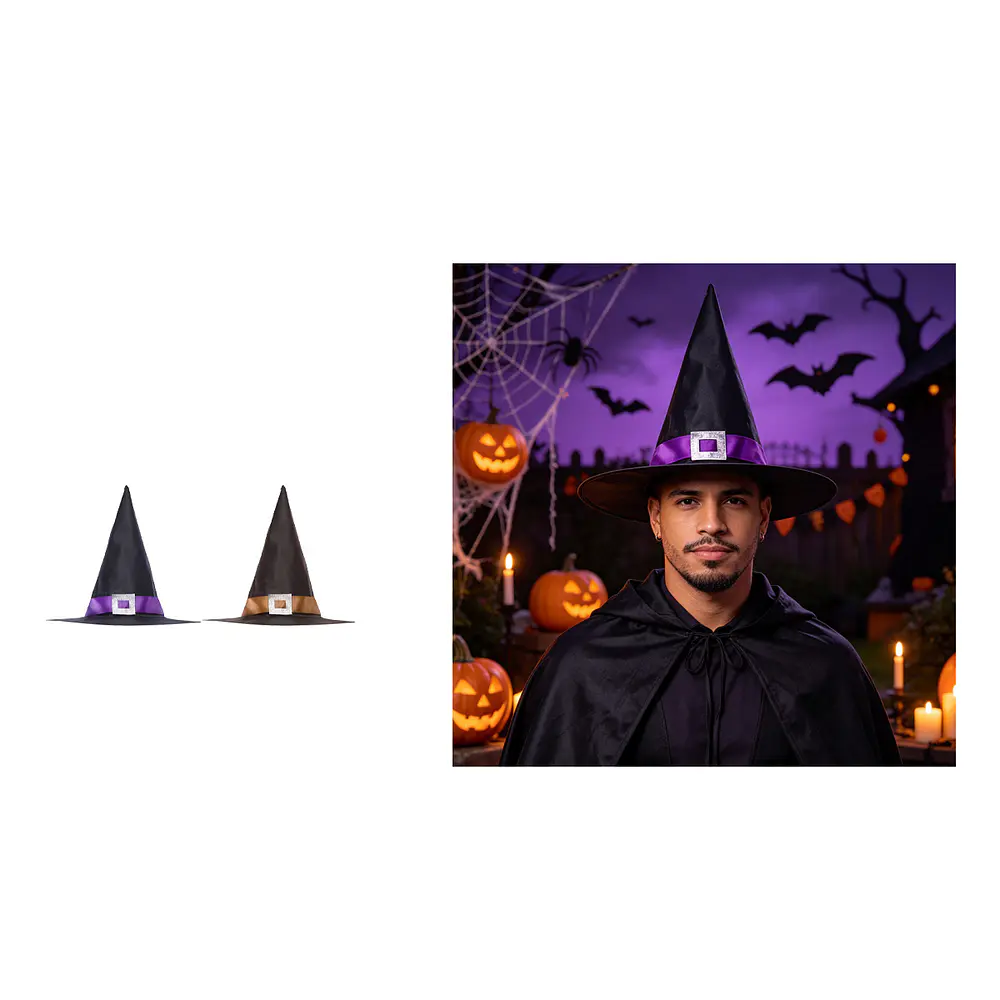 Gorro de bruja con cinta y hebilla cuadrada Halloween 33*38cm Color Aleatorio