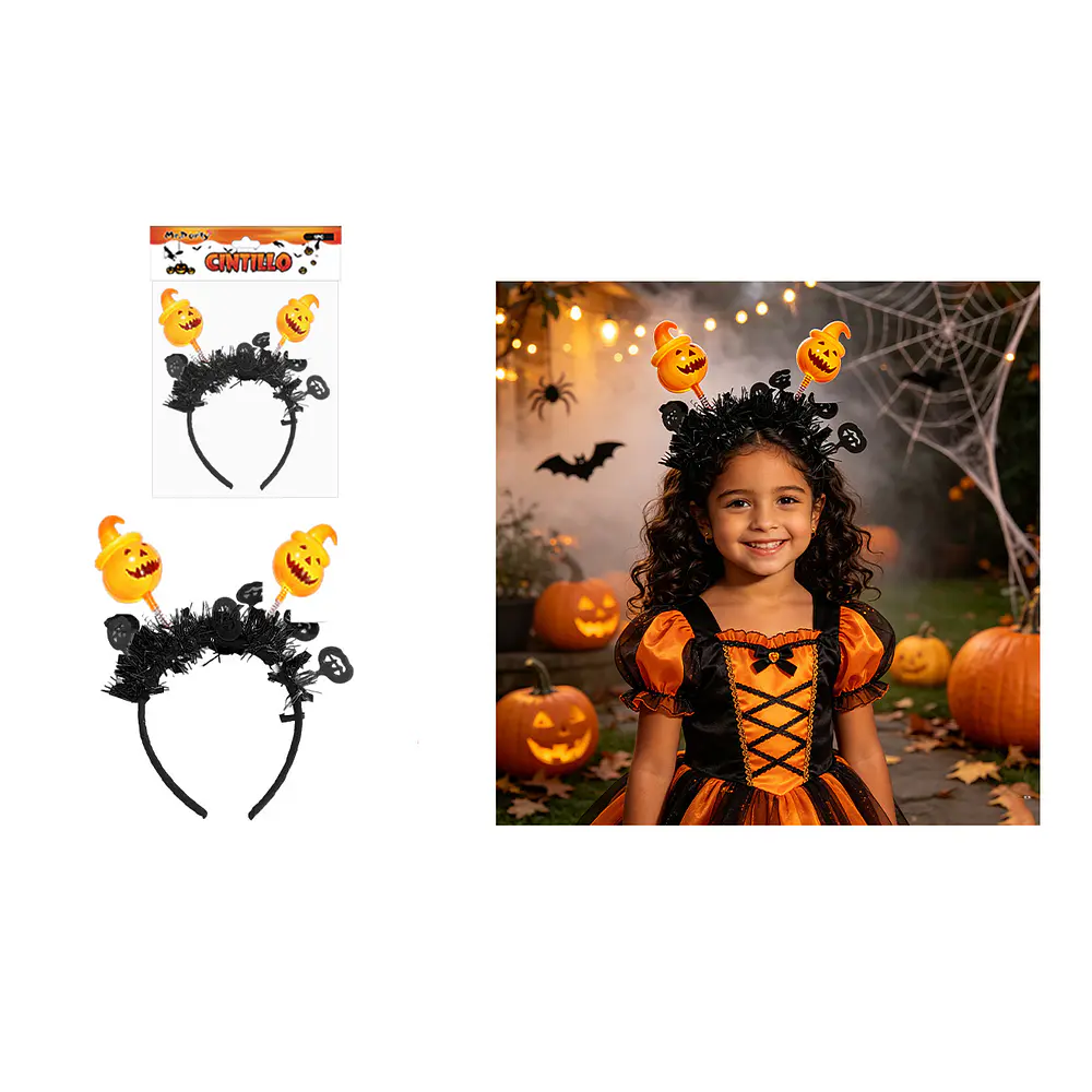 Cintillo con resortes Halloween calabazas con luz 22*23cm