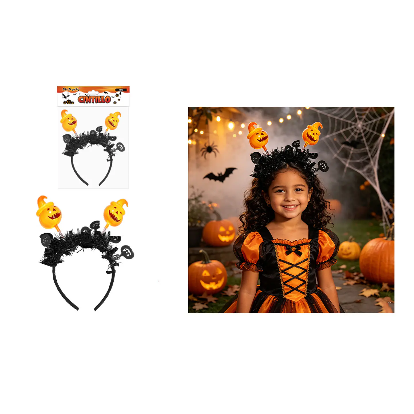 Cintillo con resortes Halloween calabazas con luz 22*23cm 1