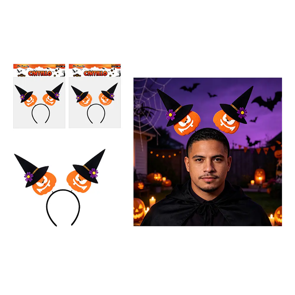 Cintillo con calabazas y sombrero de bruja con resorte Halloween 29*23cm