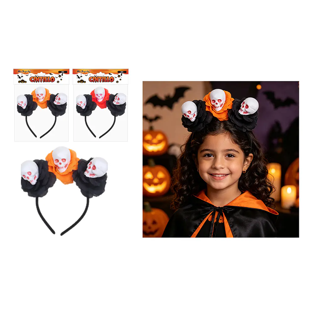Cintillo de flores con calaveras Halloween 16*18cm Color Aleatorio