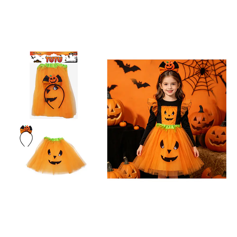 Set de disfraz calabaza con tutú y cintillo 2pcs