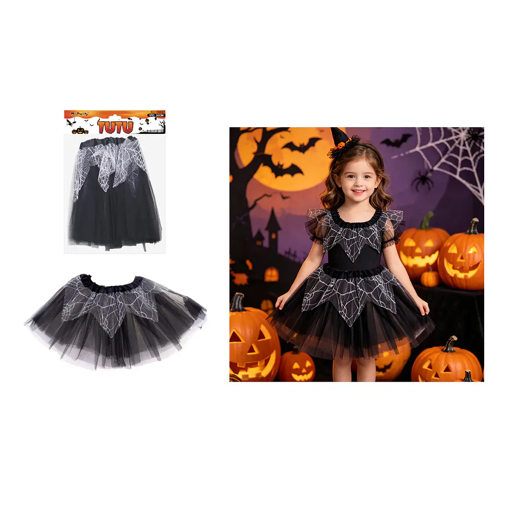 Falda tutú Halloween telaraña negra con picos 30cm