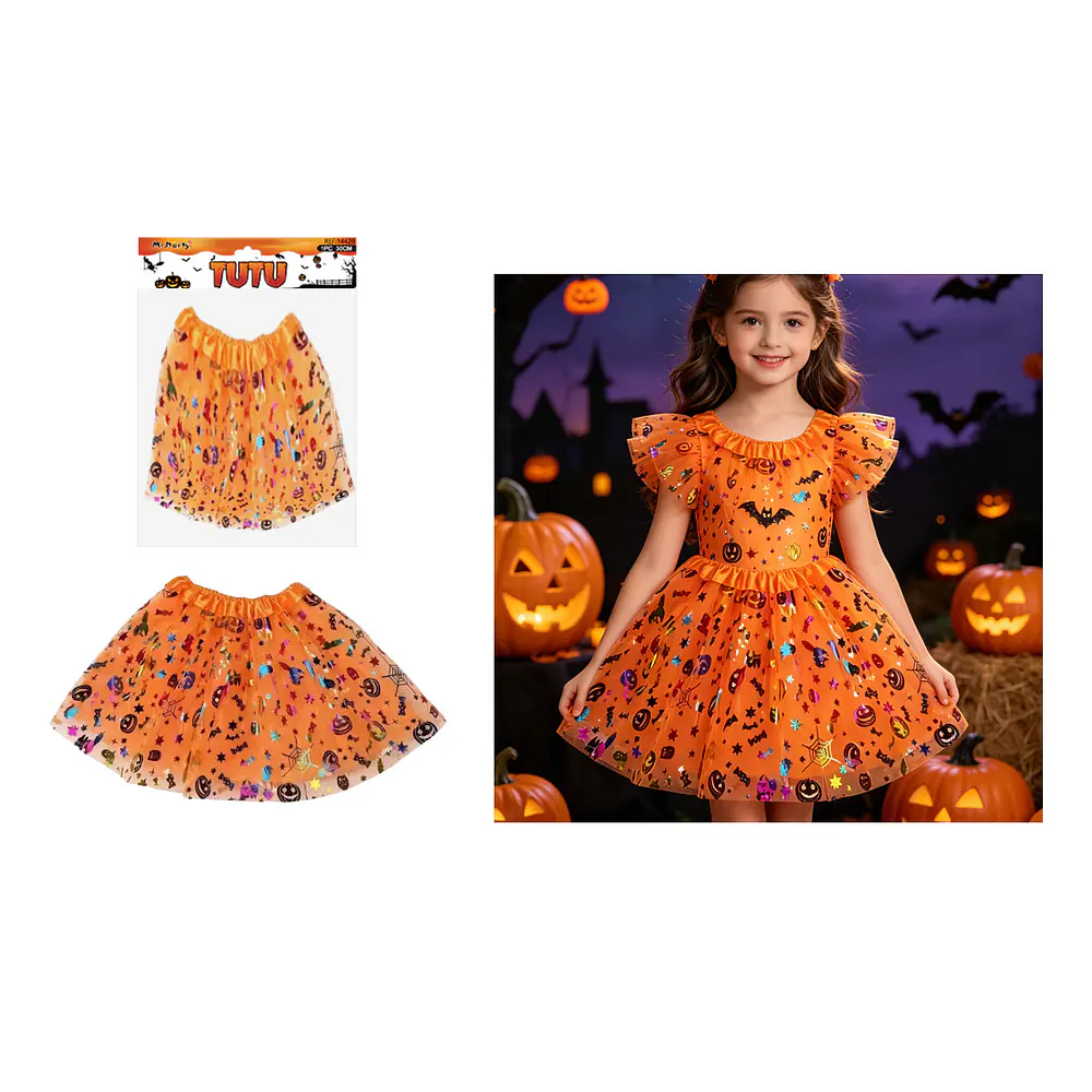 Falda tutú para niña Halloween naranja brillante 30cm