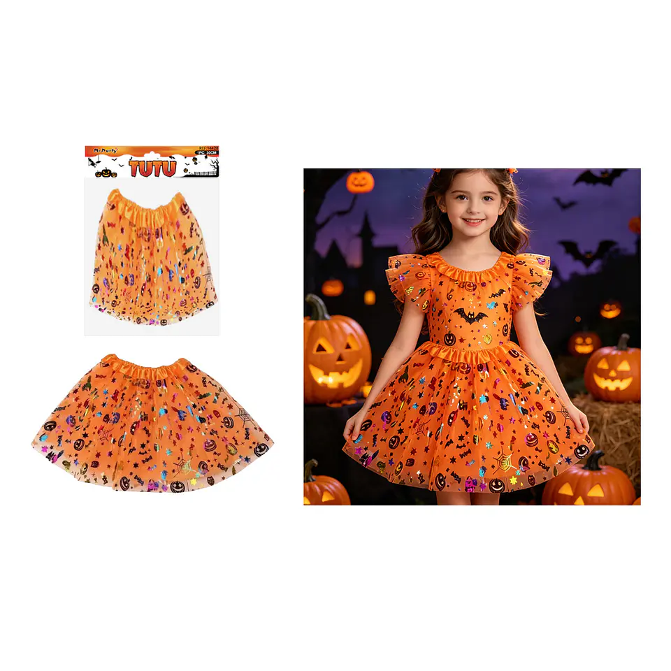 Falda tutú para niña Halloween naranja brillante 30cm 1