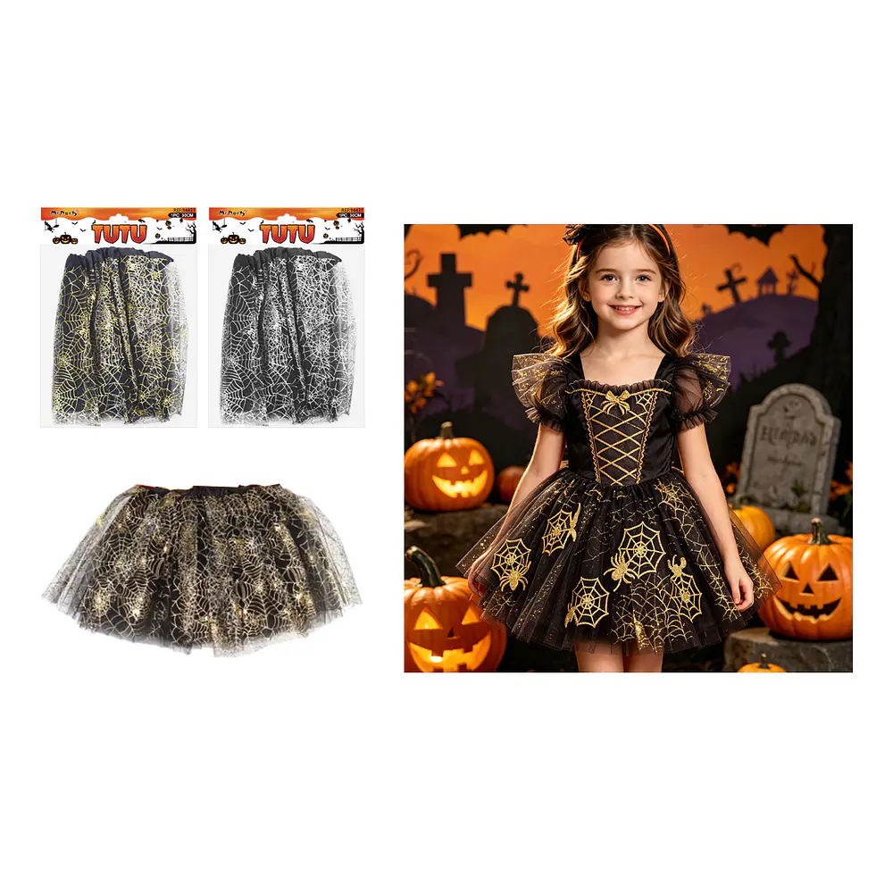 Falda tutú Halloween estampado de telaraña 30cm Color Aleatorio