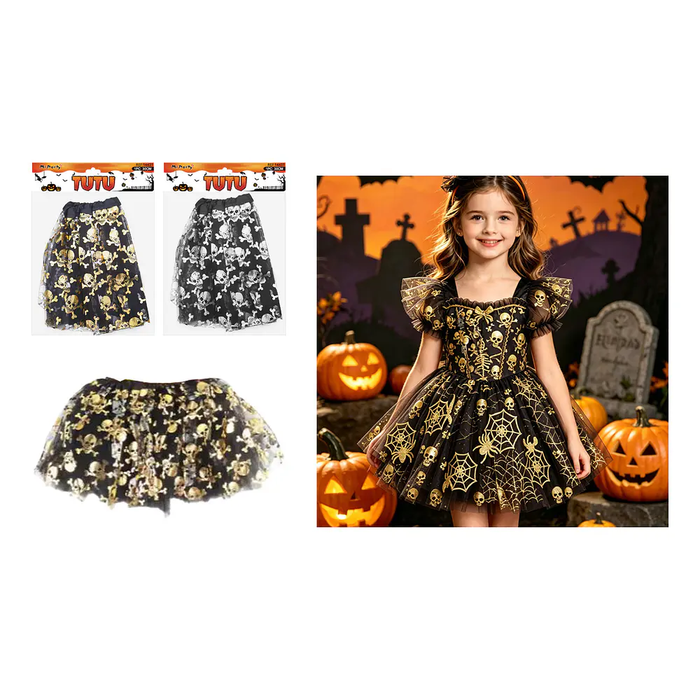 Falda tutú Halloween estampado de calaveras 30cm Color Aleatorio