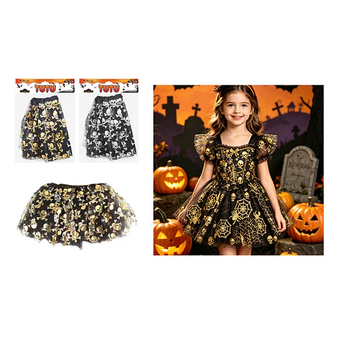 Falda tutú Halloween estampado de calaveras 30cm Color Aleatorio