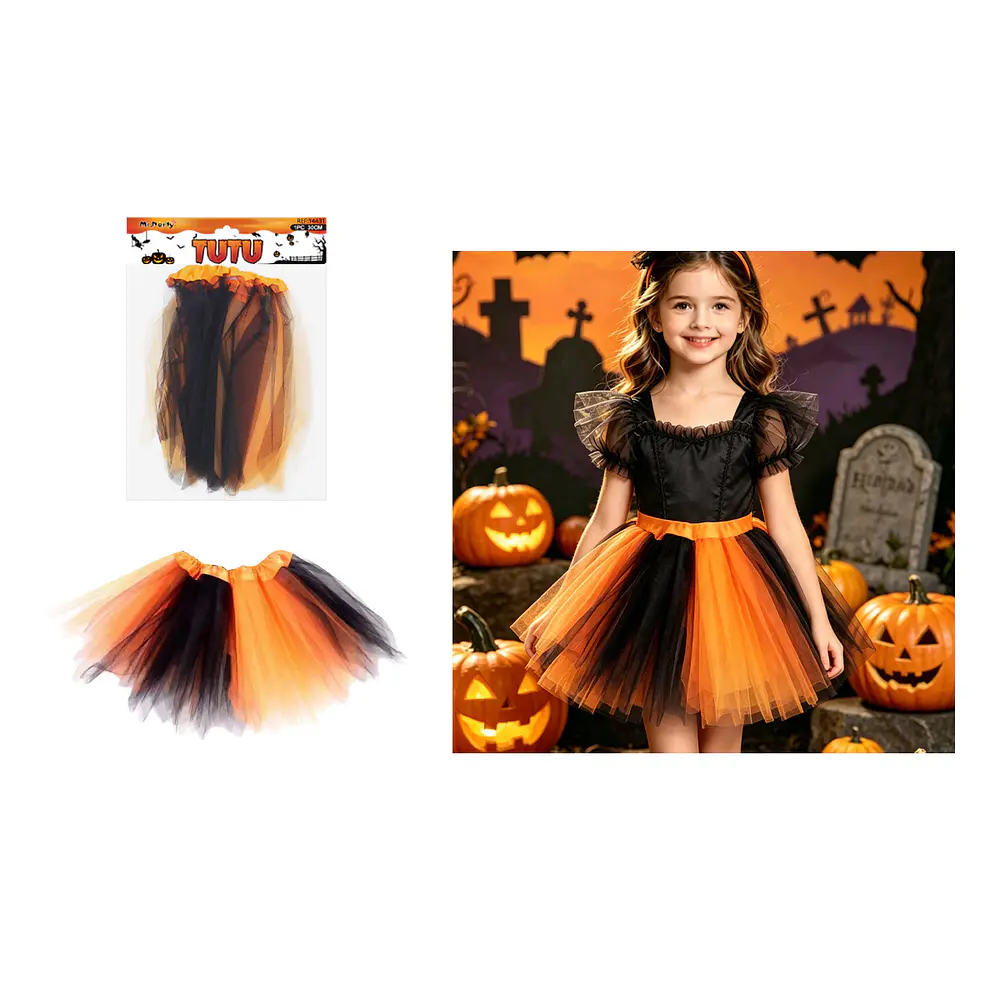 Falda tutú Halloween capas negro y naranja 30cm