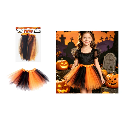Falda tutú Halloween capas negro y naranja 30cm