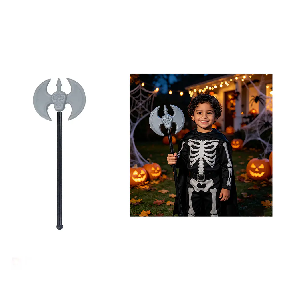 Hacha de doble filo con calavera accesorio para disfraz 48*60cm