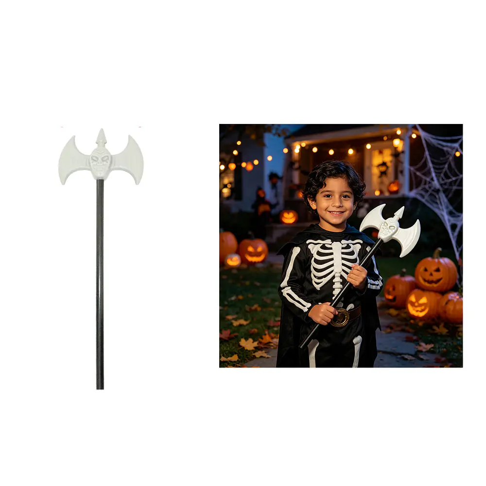 Hacha de combate doble con calavera accesorio para disfraz 48*60cm