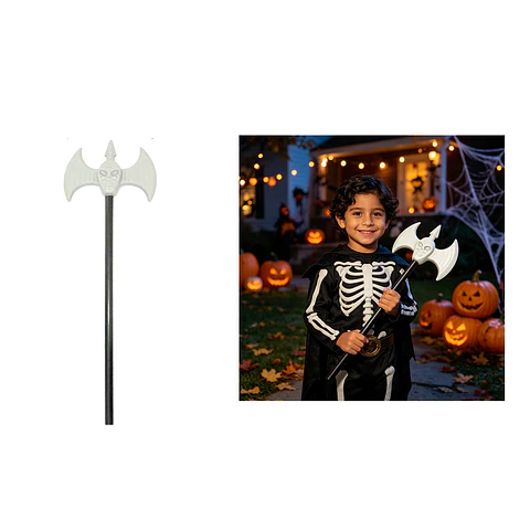 Hacha de combate doble con calavera accesorio para disfraz 48*60cm