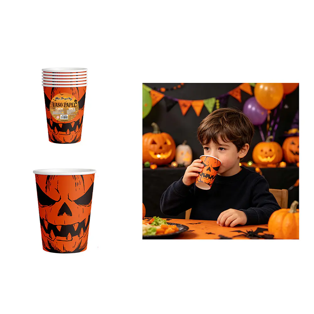 Set de vasos de papel Halloween calabaza terrorífica 7.5*8cm 6pcs