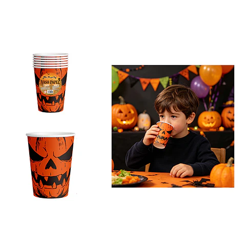Set de vasos de papel Halloween calabaza terrorífica 7.5*8cm 6pcs