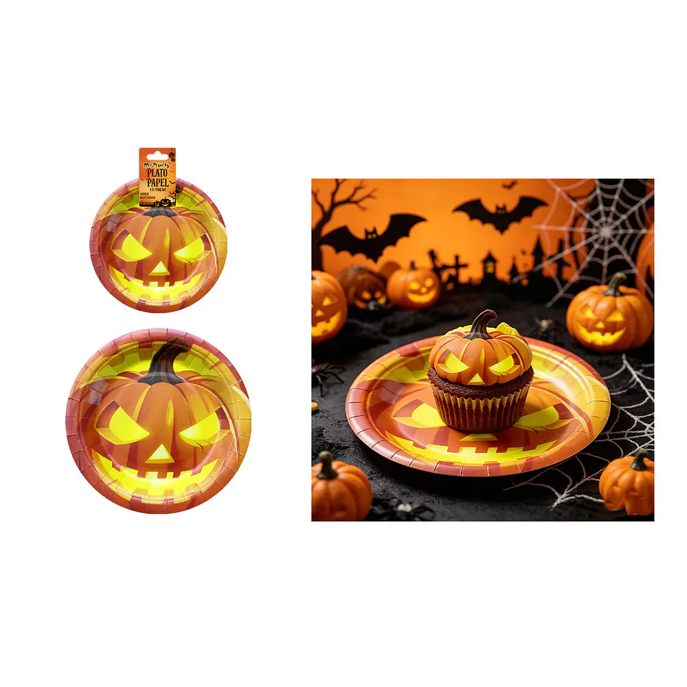 Set de platos de papel Halloween calabaza 17.78cm 6pcs
