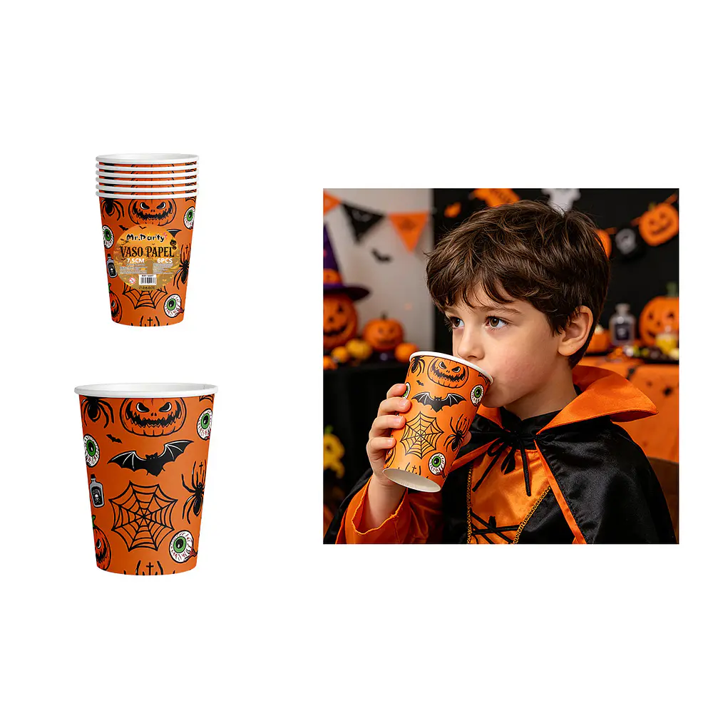 Set de vasos de papel Halloween elementos terroríficos 7.5*8cm 6pcs
