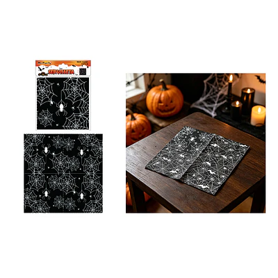 Set de servilletas de papel Halloween telarañas y arañas negras 33cm 10pcs