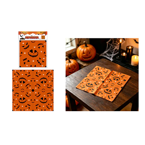 Set de servilletas de papel Halloween caras de calabaza naranjas 33cm 10pcs