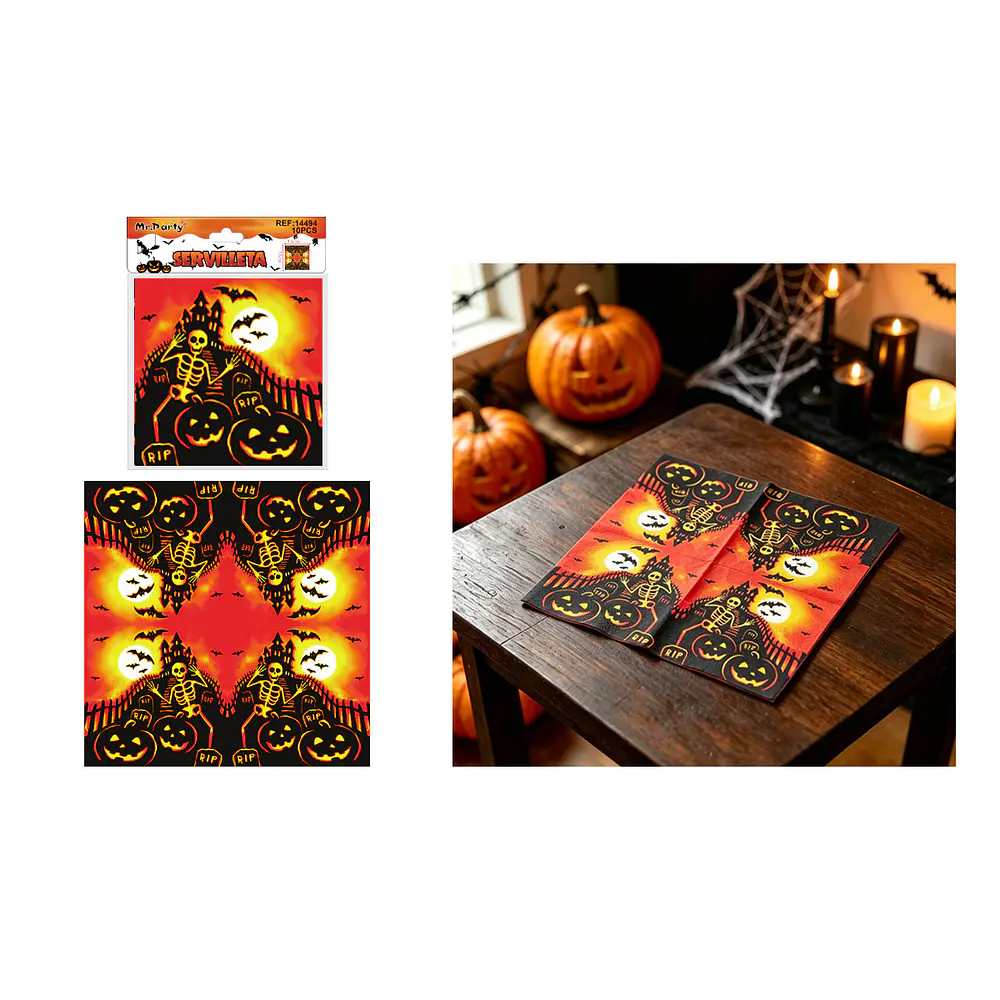 Set de servilletas de papel Halloween cementerio y calabazas 33cm 10pcs