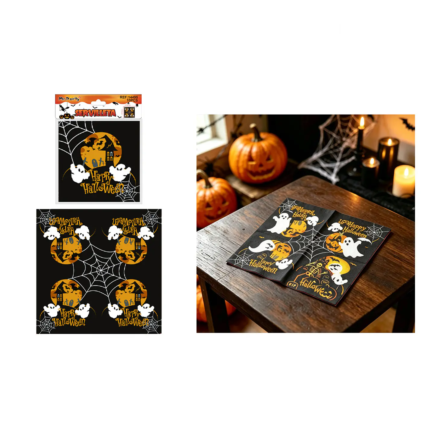 Set de servilletas de papel Halloween castillo embrujado y fantasmas 33cm 10pcs 1