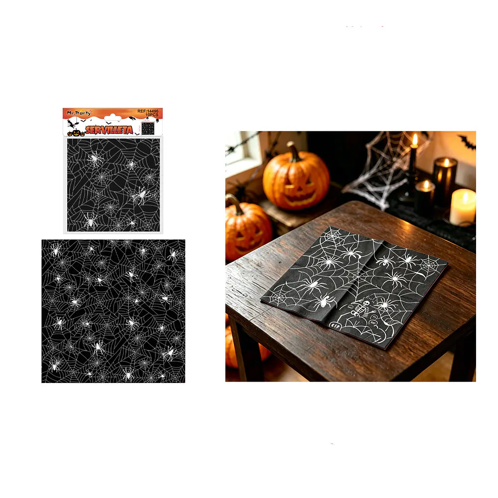 Set de servilletas de papel Halloween telarañas finas negras 33cm 10pcs