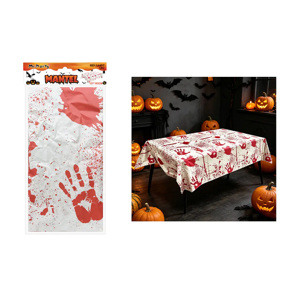 Mantel plástico Halloween manchas y huellas de sangre 137*183cm