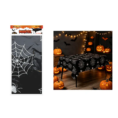 Mantel plástico Halloween con diseño de telaraña 137*183cm