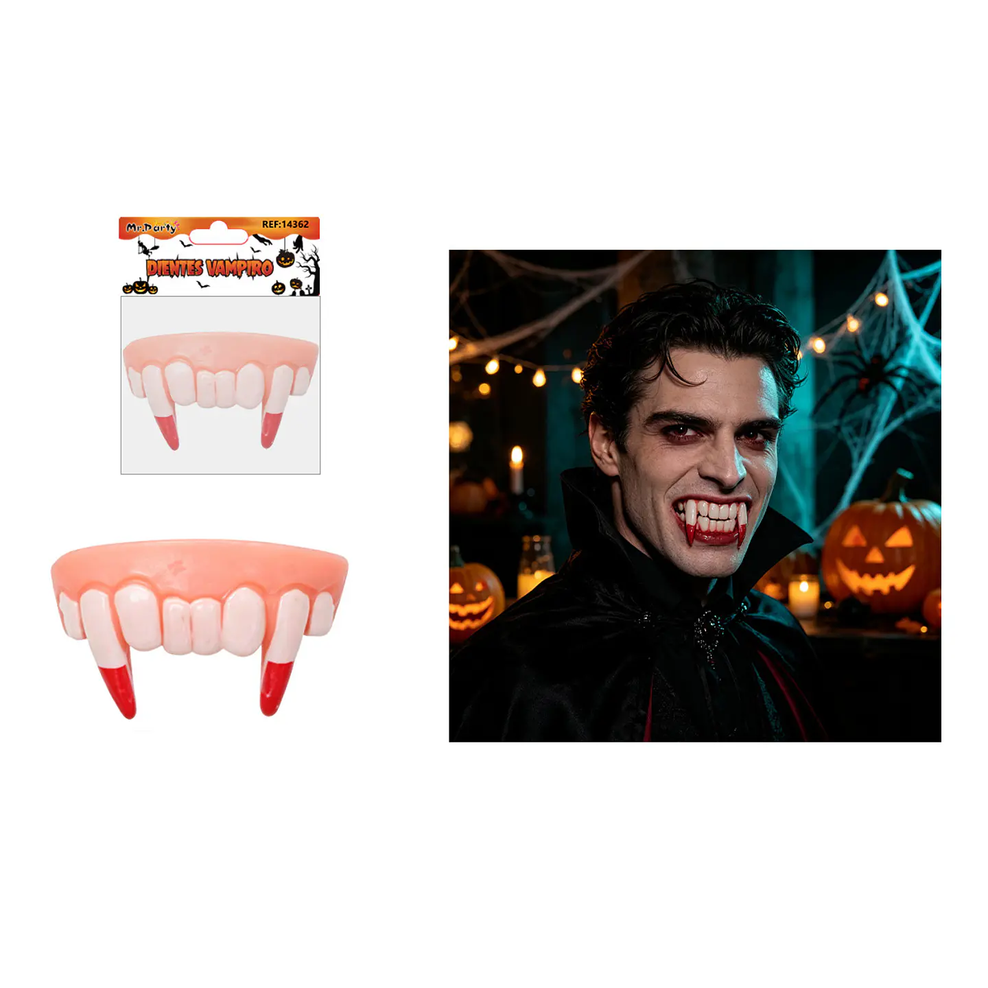 Dientes de vampiro con sangre para disfraz Halloween 5*4cm 1