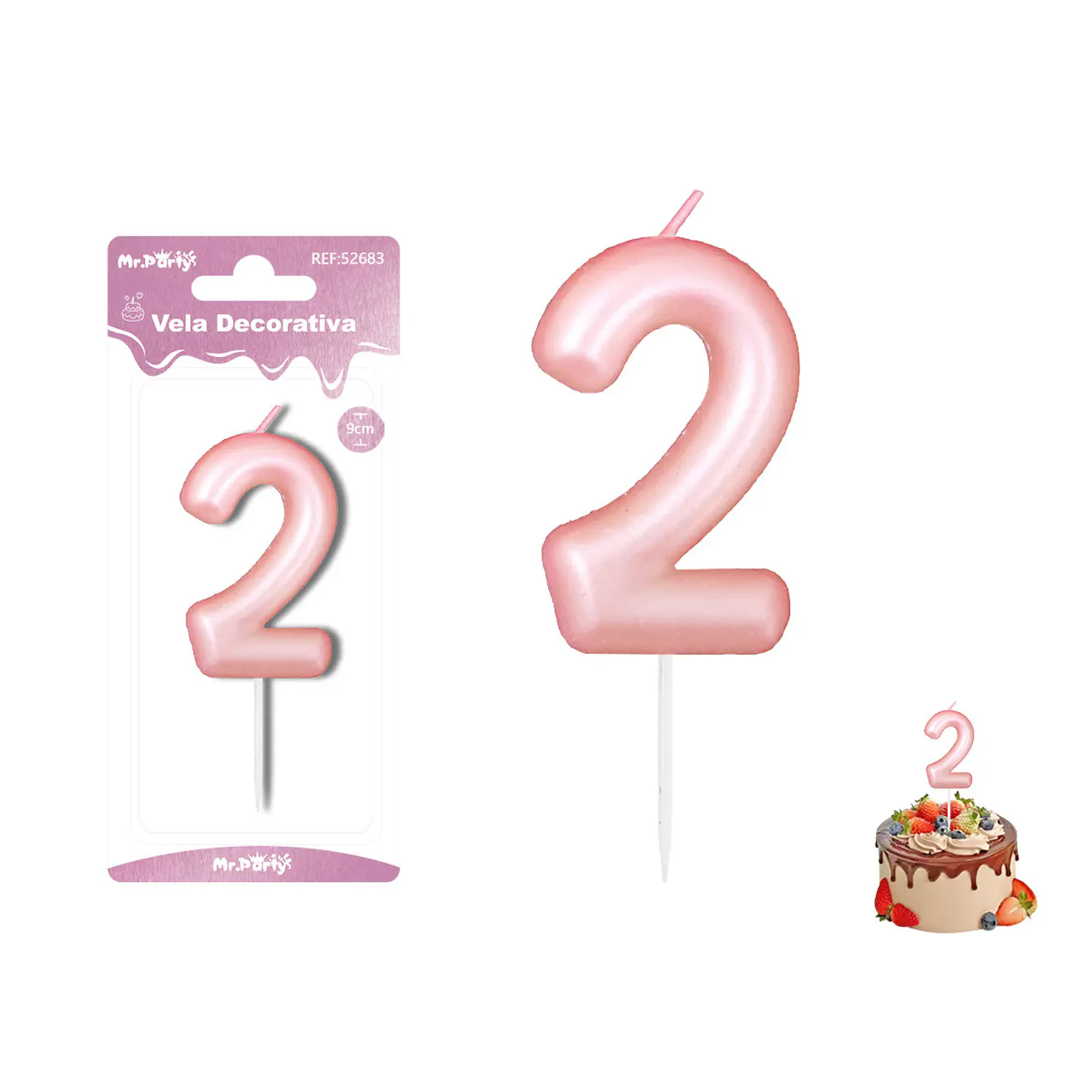 Vela de número 2 rosado 3.8*6cm 1