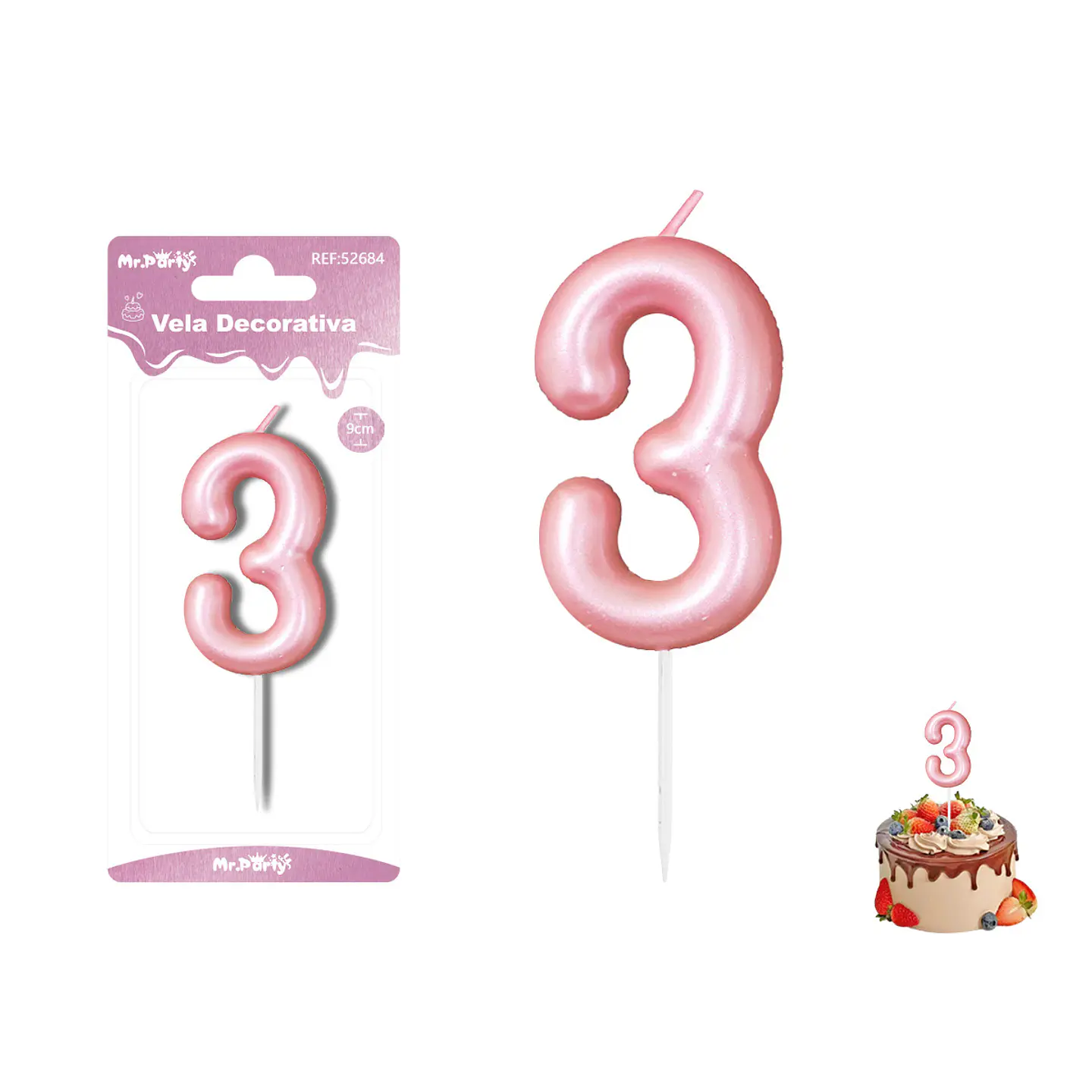 Vela de número 3 rosado 3.8*6cm 1