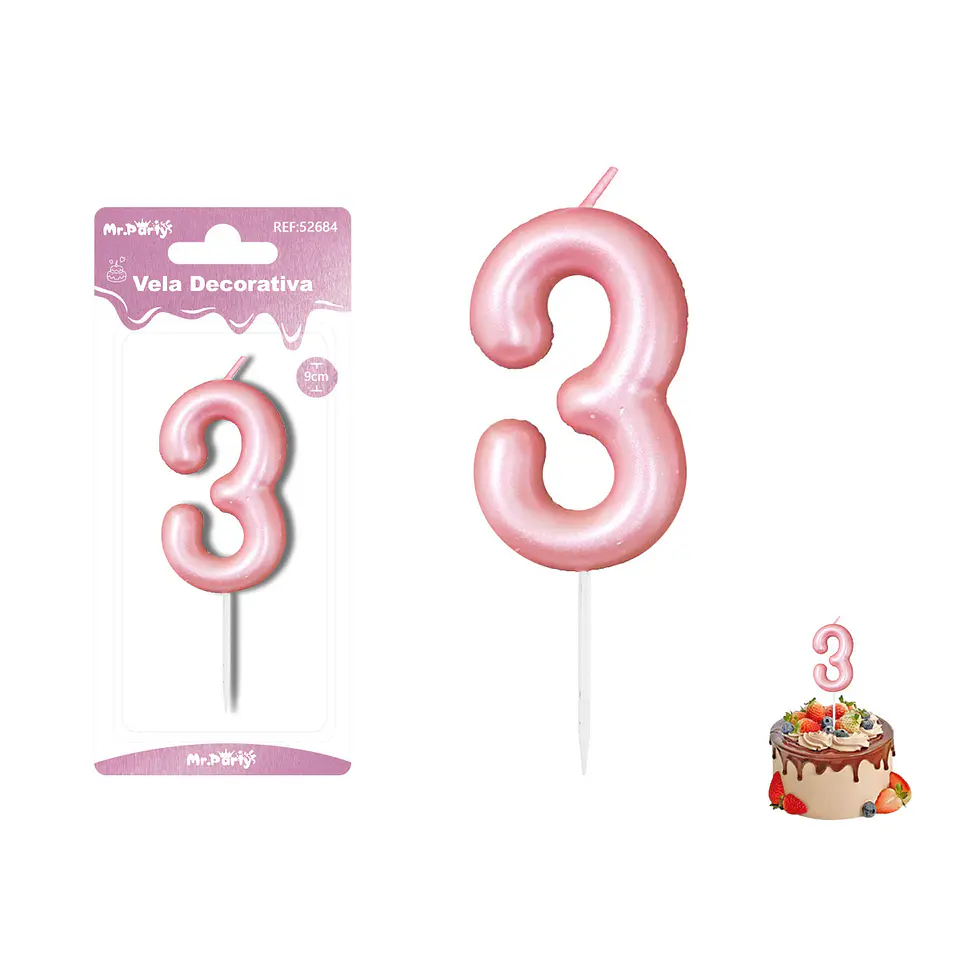 Vela de número 3 rosado 3.8*6cm 1