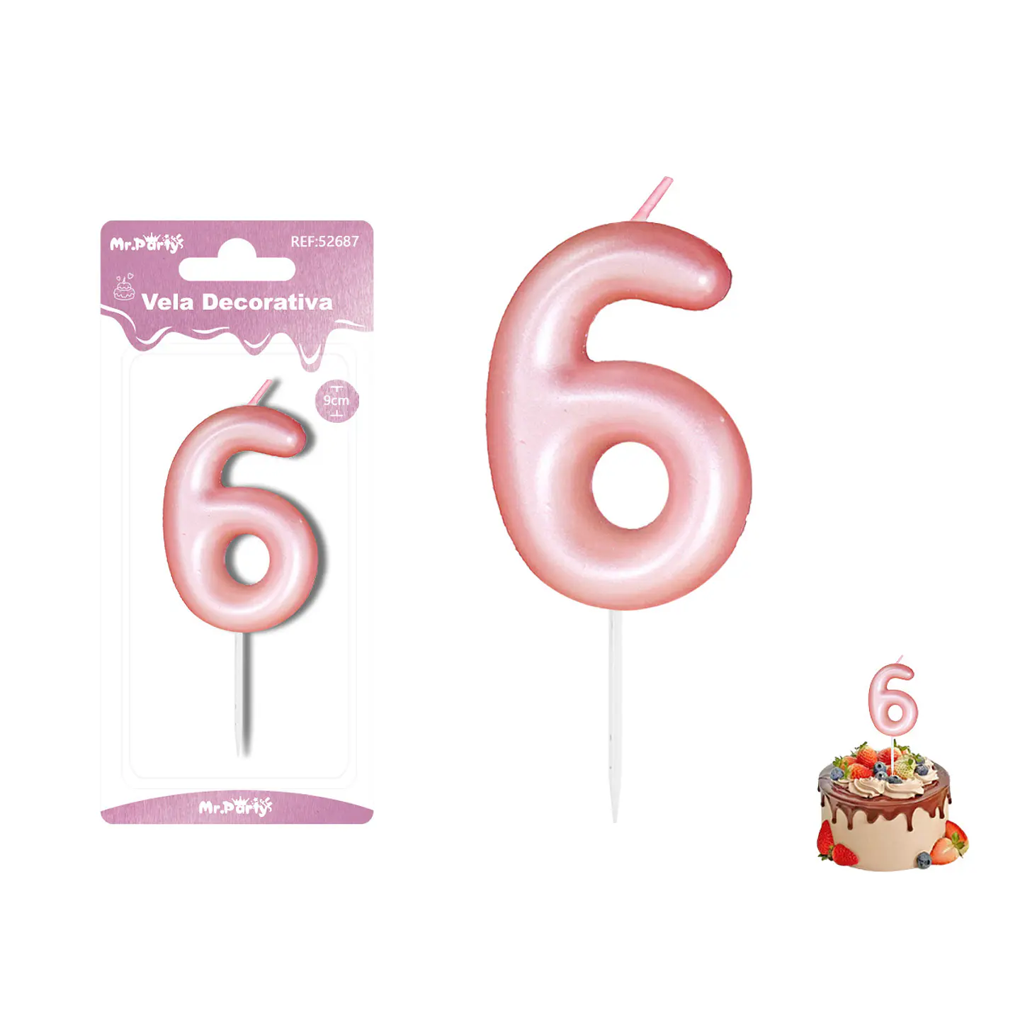 Vela de número 6 rosado 3.8*6cm 1