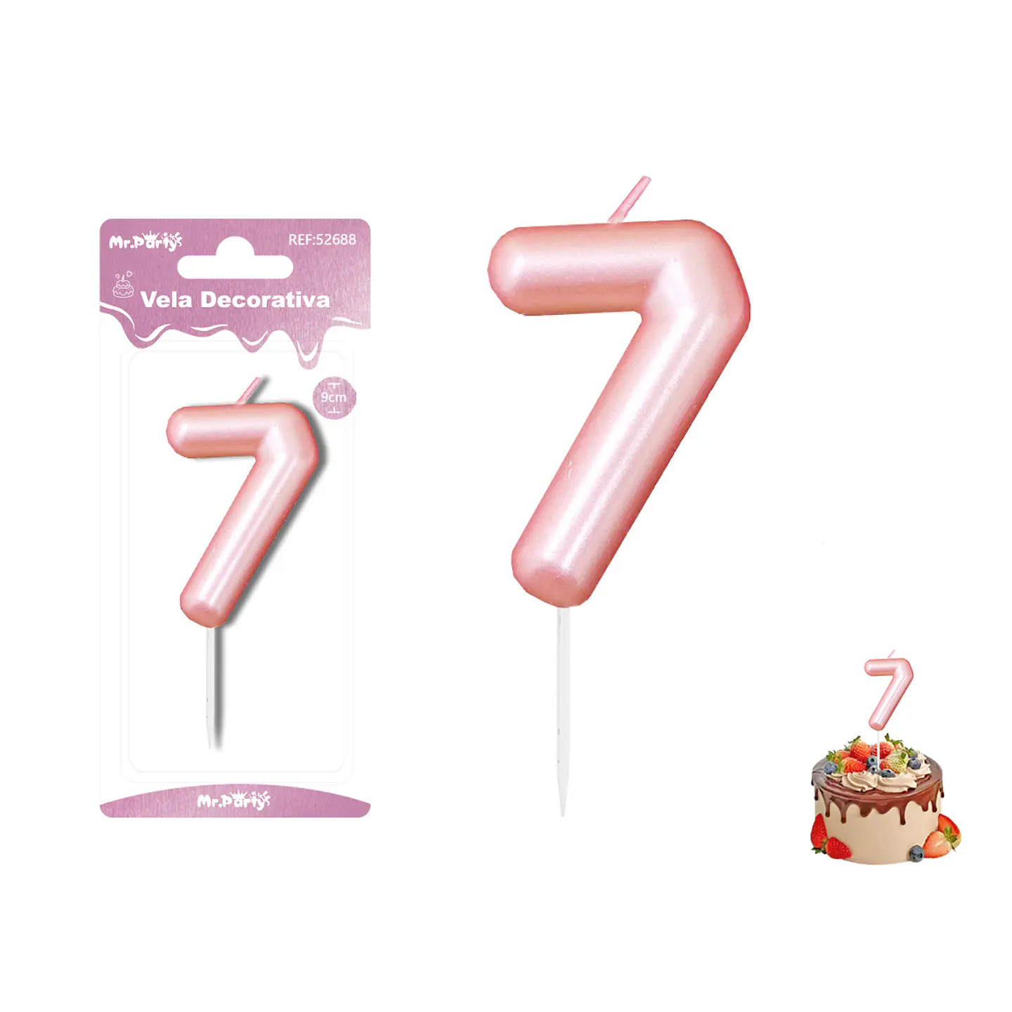 Vela de número 7 rosado 3.8*6cm 1